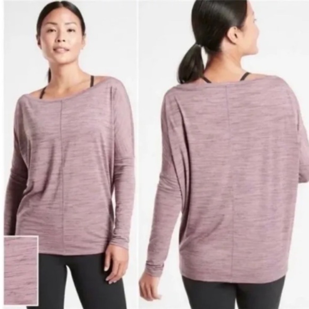 Athleta Essence Long Sleeve Top Mauve Purple Heathered Oversized Boat Neck Small